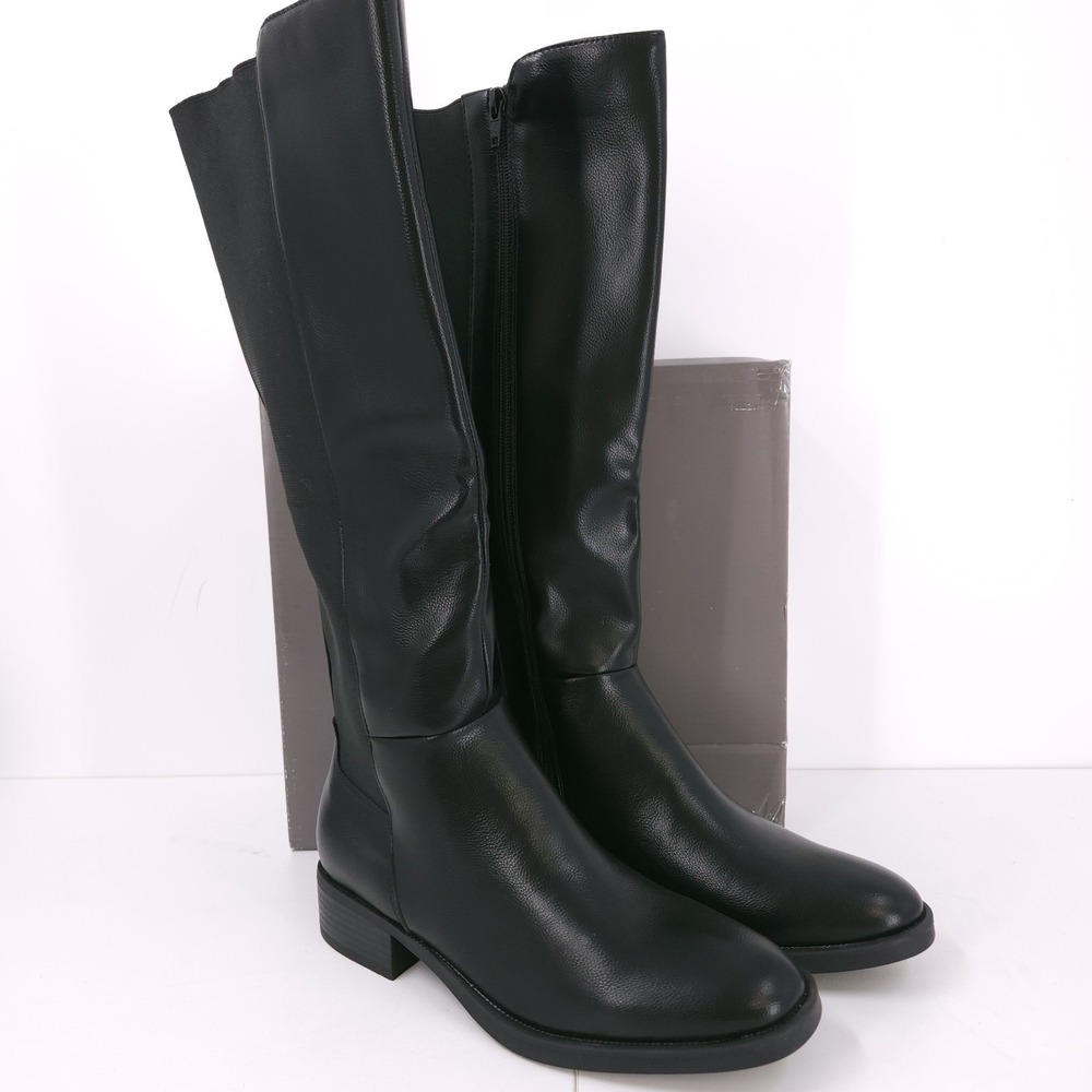 Style & Co Eloisee Knee High Tall Black Block Heel Zip Round Toe Boots Womens 8M